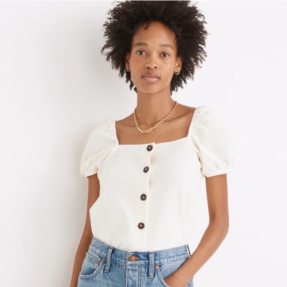 Madewell Jacquard Square-Neck Puff-Sleeve Top